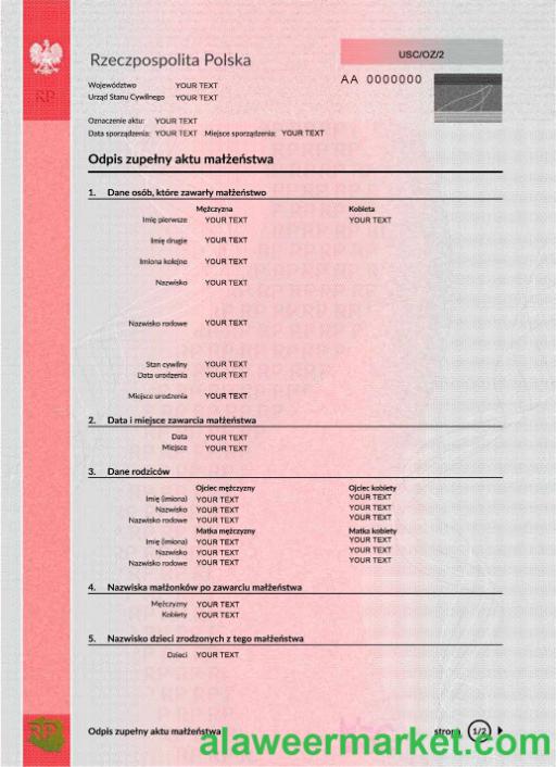 Poland marriage certificate PSD 1